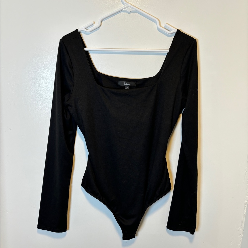 Lulus long sleeve open back body suit black women's size large